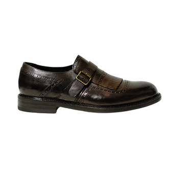 Brown leather single buckle monk shoes 2943
