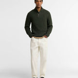 Essentials Fleck Wool Half-Zip Jumper Olive