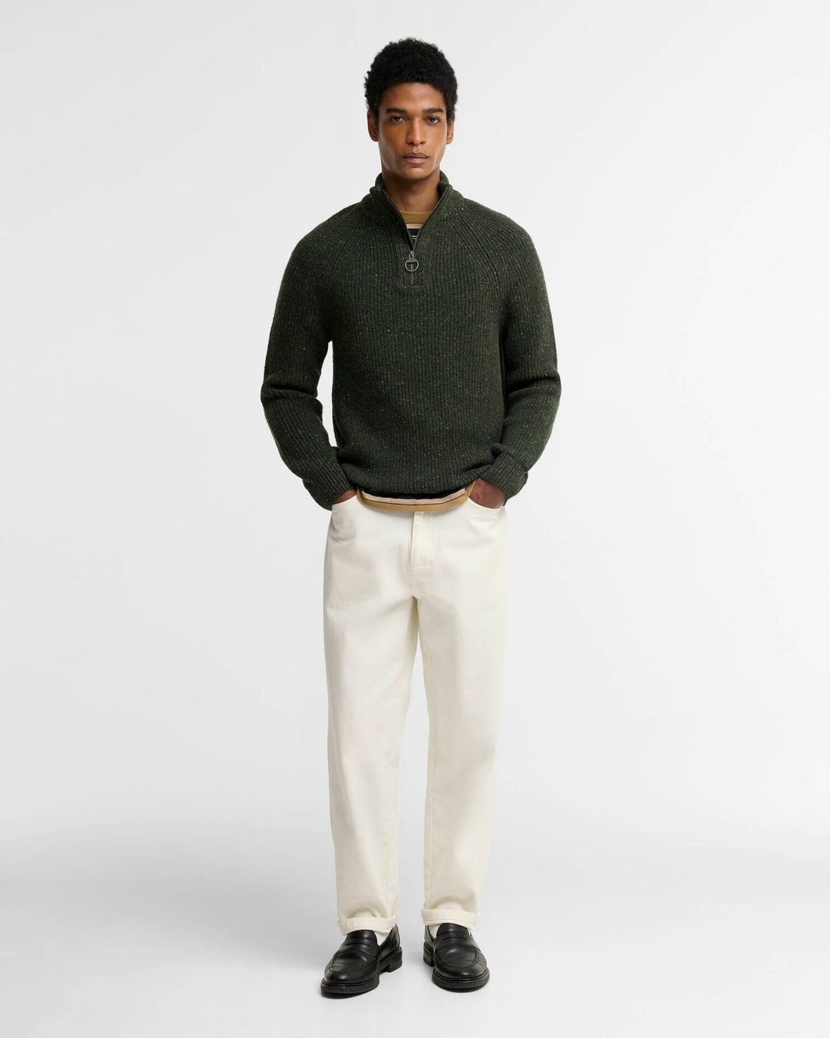 Essentials Fleck Wool Half-Zip Jumper Olive