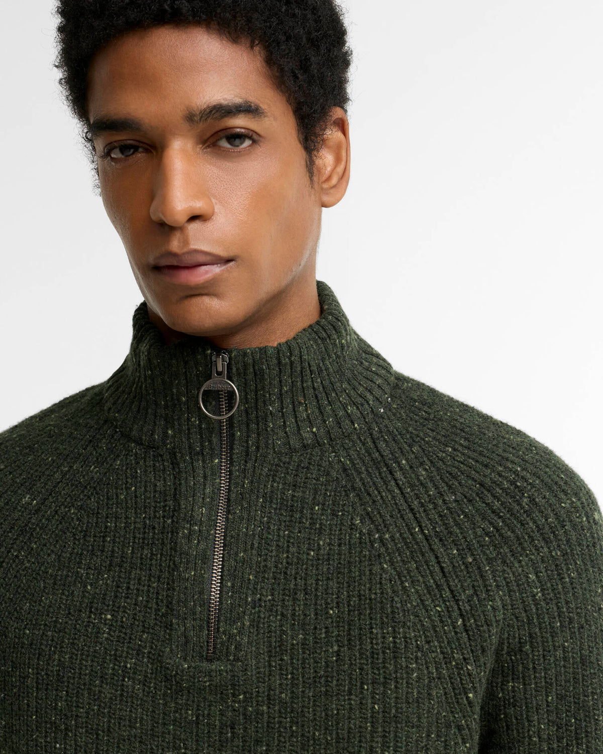 Essentials Fleck Wool Half-Zip Jumper Olive